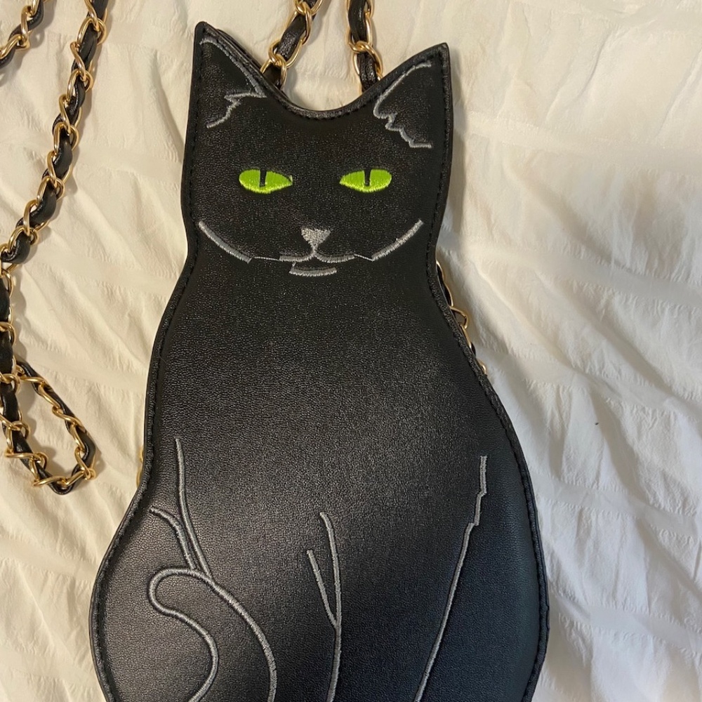 NWOT Faux Leather Black Cat Crossbody Bag - Picture 2 of 6